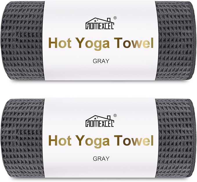 HOMEXCEL Hot Yoga Towels 2 Pack, (26.5" x 72") Non-Slip & Ultra-Absorbent Microfiber Yoga Mat Towels for Hot Yoga, Pilates, Exercise, Fitness, Bikram and Workout, Grey