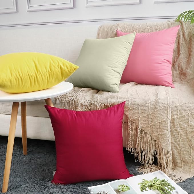 Thmyo 4-Pack 100% Cotton Comfortable Solid Decorative Throw Pillow Case Square Cushion Cover Pillowcase Sublimation Blank Pillow Covers DIY Throw Pillowcase for Sofa Bedroom(24x24 inch/ 60x60cm,Beige)