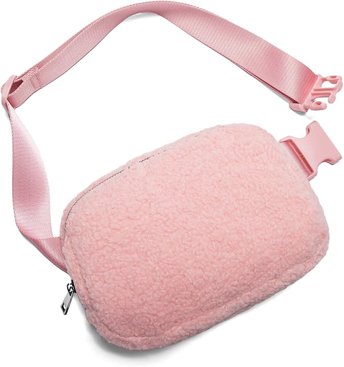 Gitus Fleece Belt Bag Sherpa Fanny Pack Crossbody Bags for Women Fashion Waist Packs with Adjustable Strap for Gym Travel Hiking Running Trending Gifts for Teen Girls Women Men (Light Pink)