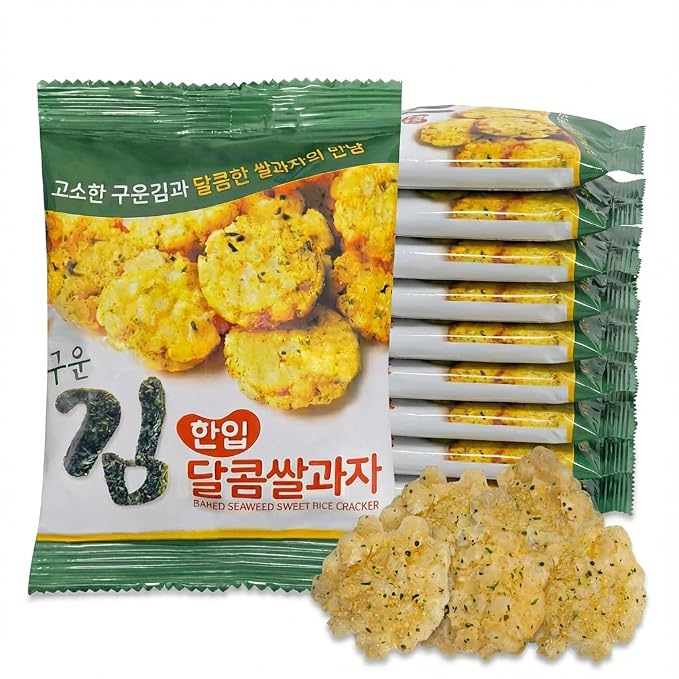 Korean Crunchy Baked Seaweed Rice Crackers (Seaweed Rice Bites 8.8oz) | Crunchy baked korean crackers & pop rice; alternative to japanese rice crackers; traditional crispy nurungji snack packs