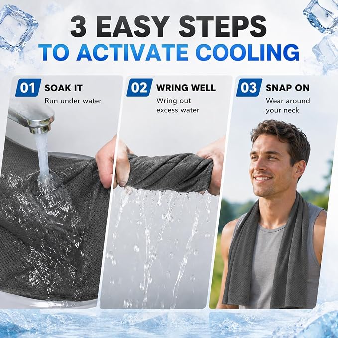 Cooling Towel 43.3" x 15.7" - Ice Sweat Towel for Neck & Face - Quick Cool Down Wrap for Summer Heat, Gym, Running, Golf, Yoga & Sports