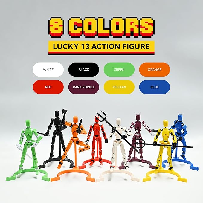 [2025 Upgrade] [Assembly Required] 8Pcs Dummy 13 Action Figures with Magnetic Suction Function, Lucky Titan 13 Action Figures, Multi-Jointed Movable，with 3 Hand-Shapes, 7 Weapons, Brackets