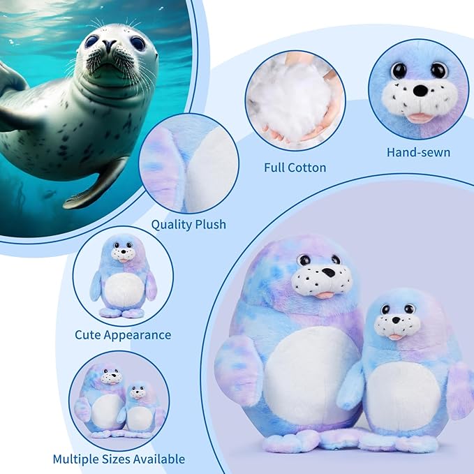 Chubby Blob Seal Pillow,Multicolour Soft Stuffed Seal Plush Hug Plush,Ocean Stuffed Animals Toys for Ocean Lovers, Unique Gift for Kids.（19.69in）.