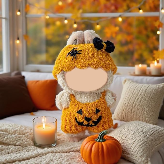 17cm Doll Clothes, Halloween Witch Hat and Pumpkin Costume Set Handcrafted Crochet Halloween Clothes for 6.7"(No Doll Included)