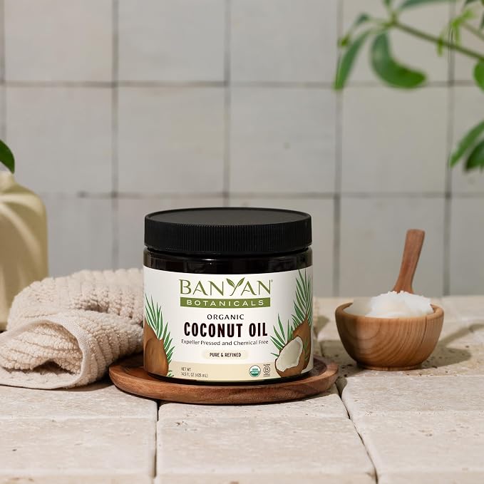 Banyan Botanicals Coconut Oil – Expeller Pressed Organic Coconut Oil – Massage Oil for Naturally Hydrated Skin and Hair – 14.5 oz – Refined, Non GMO, Sustainably Sourced
