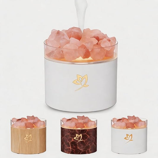 4-in-1 Ultrasonic Crystal Salt Stone Aromatherapy Diffuser & Humidifier - 7-Color LED Dreamy Flame Light, Auto Shut-Off, 2 Modes | Home/Office/Yoga (White)