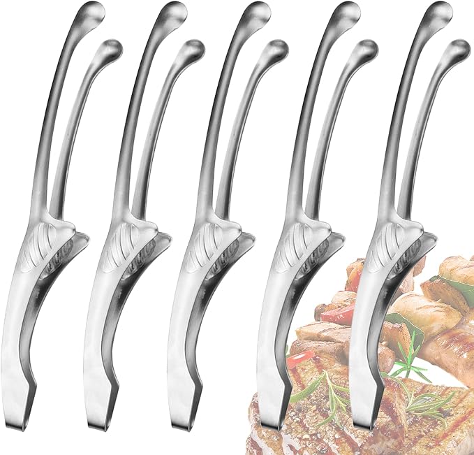 5 Pcs BBQ Tongs Stainless Steel Korean Japanese Grilling Tongs Set | Bbq tongs, self-standing design, dishwasher safe, ergonomic handle, for Korean BBQ, Japanese yakiniku, grilling, camping.