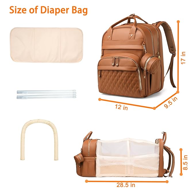 Astro alan Baby Diaper Bags with Changing Station, Waterproof Diaper Bag Backpack for Moms Dads with USB Charging Port, Baby Shower Gifts, Large Capacity diaper backpack, Brown