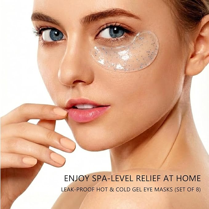 Rovian 8 Pack Reusable Under Eye Patches for Puffy Eyes - Glitter Cooling Gel Eye Pads & Cold Compress Ice Mask for Dark Circles, Swelling & Quick Makeup Prep