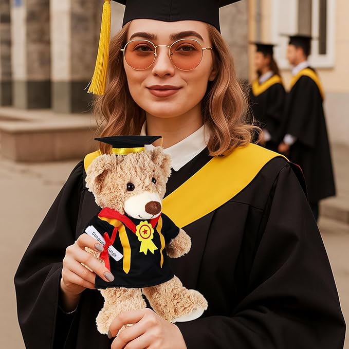 Set of 2 Graduation Teddy Bear Clothes Cap & Gow Outfit Fits Make Your Own Most 14" - 18" Bear Plush Stuffed Animal Outfit Pet Dog Doll Cap and Gown Build a Bear Clothe(Graduation F, Fit 14"-18")