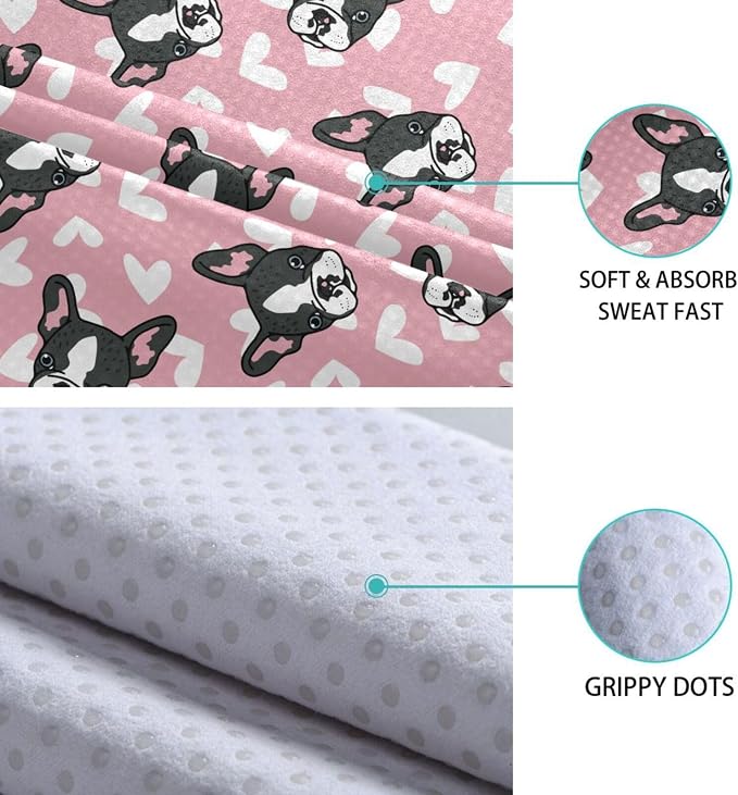 Cute French Bulldog Yoga Mat Towel Non Slip Soft Sweat Absorbent Hot Yoga Mat Towel for Hot Yoga, Pilates and Workout-73 x 27 Inch
