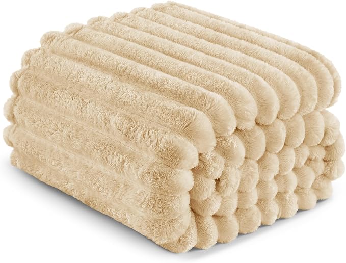 Exclusivo Mezcla Striped Twin Size Fleece Blanket for Bed, Couch, 60"x80" | Soft Breathable Cozy Bed Blankets, Lightweight Plush Fluffy Fuzzy Jacquard Decorative Blankets
