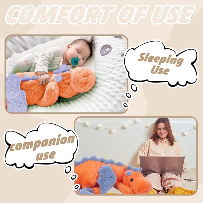 ARELUX Large 37in Cute Dragon Stuffed Animals Plush Toy Soft Orange Pterosaur Plushie Giant Fuzzy Dinosaur Pillow Plushies with Blue Wings Cuddly for Friends Family Member