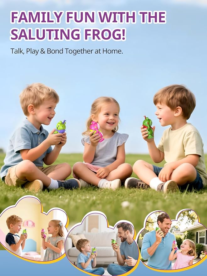 Walkie Talkies for Kids Rechargable 3 Pack,Cute Saluting Frog Toy,Toddler Playset Indoor Outdoor Toy with Stickers, Birthday Gift for 3 4 5 6 7 8 Year Old Girls Boys