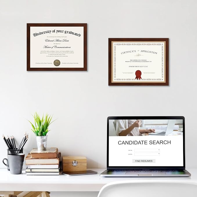 upsimples Certificate Frame, 8.5 by 11 Glass Diploma Frames, 5 Pcs Mahogany | Displays 8.5x11 Document and Degree, Graduation Gift for Wall or Tabletop Decor, High-definition Glass