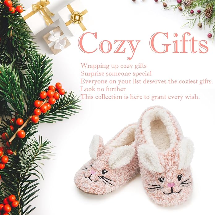 Cute Animal House Slippers, Warm Fuzzy Slipper Socks with Grippers Non Slip, Cozy Funny Gifts