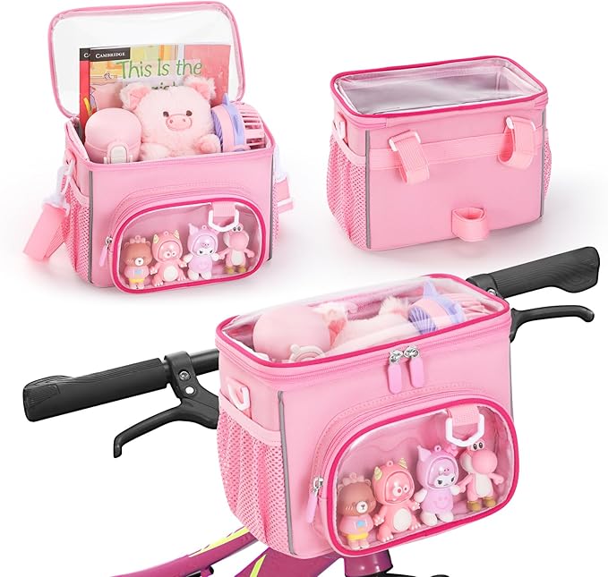 Kids Bike Basket, Front Frame Handlebar Bag for Toddler Scooter Tricycle Bicycle, Cute Small Fabric Bicycle Basket for Boys & Girls,