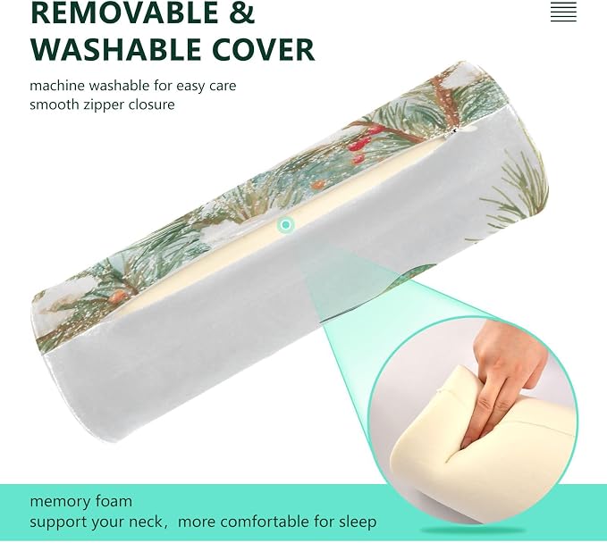 Cartoon Hummingbirds and Pine Tree Neck Roll Pillow Bolster Round Health Memory Foam Long Cervical Cylinder Pillows with Removable Washable Cover for Body Bed Legs Back Yoga