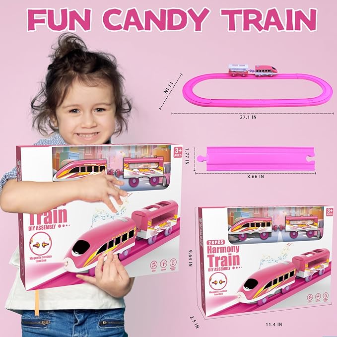 Pink Train Sets for Toddlers|Musical Electric Train Toys with DIY Ice Cream Truck 3D Foam Puzzles Party Scene Building Kit & Dolls for Girls Boys 3-5 Years Old Parent-Child Interaction Birthday Gift