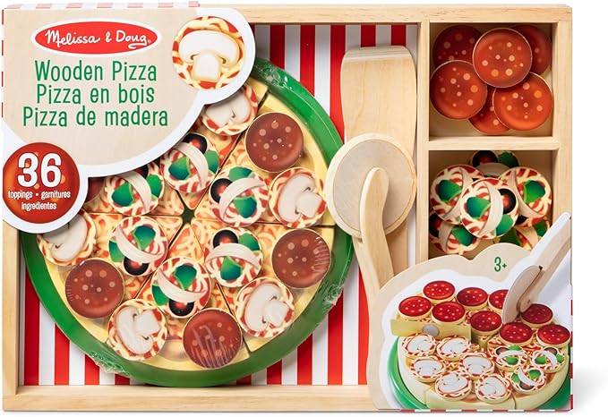 Melissa & Doug Pizza Party Wooden Play Food Set With 54 Toppings