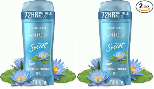 Secret Invisible Solid Antiperspirant and Deodorant, Waterlily Scent, 2.6 oz (Pack of 2)