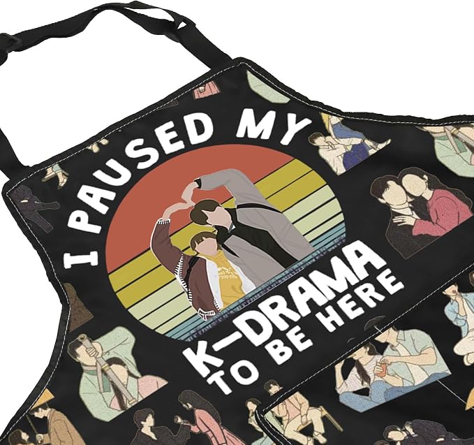 ZJXHPO K Drama Kitchen Apron Korean TV Show Fans Kitchen Decor K Drama Apron With Pocket Korean Lover Gift Housewarming Gift (KDrama Apron)