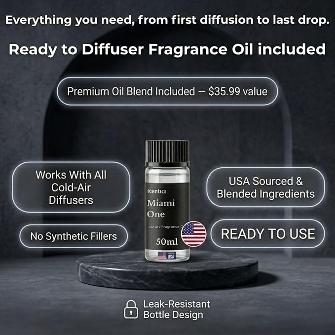 Scentia Wireless, Cold Air, Waterless Hotel Scent Diffuser for Home,Office or Spa Aromatherapy | Includes Premium USA-Made Oil Blend | App Controlled, | Covers 1500 Sq Ft | 72 Hrs in 1 Charging |Gold