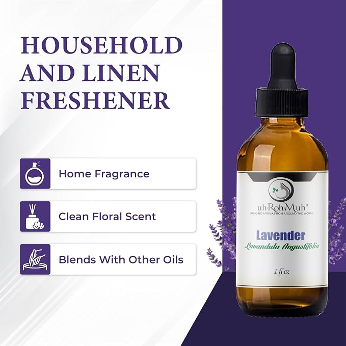 Organic Lavender Essential Oil - Steam Distilled Lavandula Angustifolia, Flower Oil, Premium Floral Aroma Middle Note Oil for Aromatherapy, Skincare, Haircare and DIY Cosmetic Formulations - 1 Fl oz