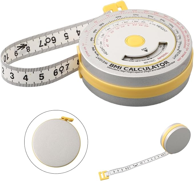 BMI Body Mass Index Retractable Tape Measure, Push-Button Locking Diet Tool for Waist Hip Arm Chest Thigh, Accurate Plastic Ruler for Fitness Tracking, 150cm/200cm(yellow)