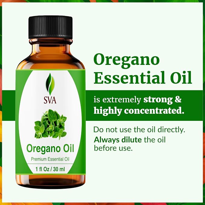 SVA Oregano Essential Oil 1 Fl Oz – for Diffuser, Skin & Hair Care – Ideal for Massage & DIY Blends – with Dropper
