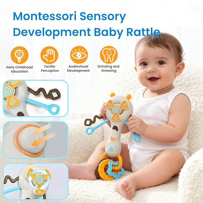 Baby Rattles & Plush Rings Baby Rattles 0-6 Months Teething Toys 3-6 Months Baby Toys 0-6 Months Teething Rattle Teether Toy for Toddlers and Baby Essentials Gifts for Boys Girls