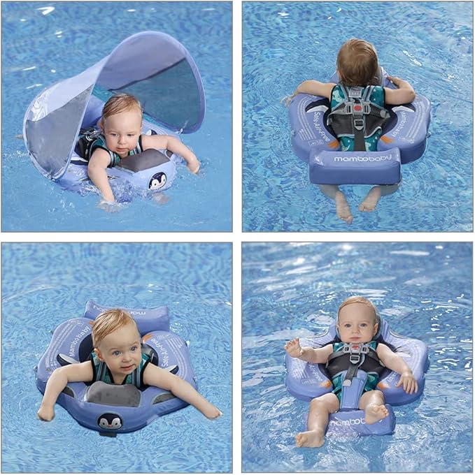 Baby Floats for Pool with Canopy Removable Sun Protection Canopy Mambobaby Float Non Inflatable Upgrade Add Tail Avoid Flip Waterproof Skin-Friendly Infant Swim Float 3-24 Months