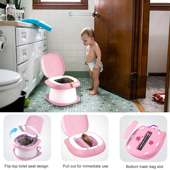 Travel Potty for Toddler Portable Foldable Potty Training Toilet for Boys Girls Baby Kids Children Indoor Outdoor,Pink