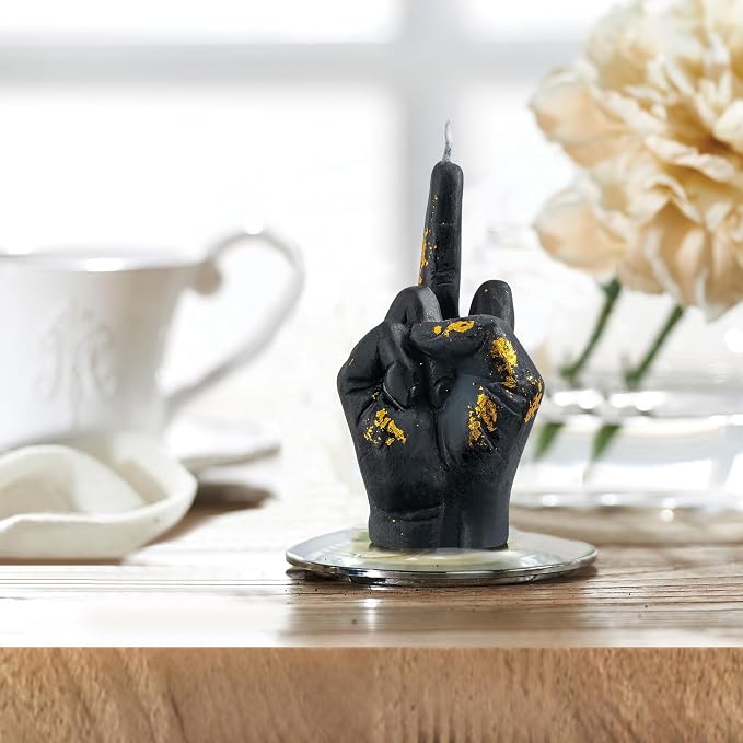 6sisc Small Middle Finger Scented Candle Black with Gold Foil Danish Pastel Room Aesthetic Decor Pine Aromatherapy Candles Natural Soy Wax Hand Gesture Fragrance Candle for Home Bedroom Decorations