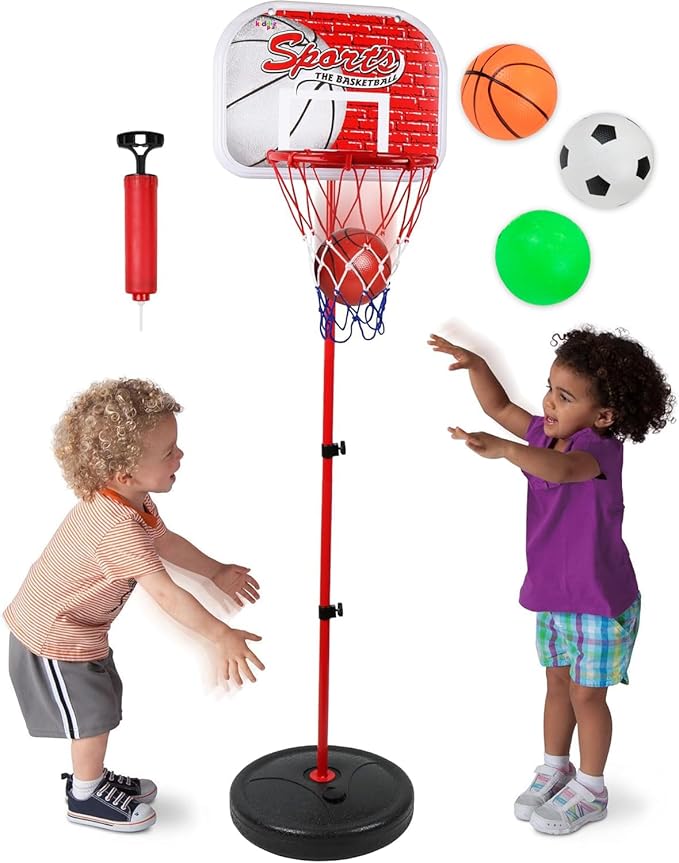 Basketball Hoop for Kids Toy Set with 3 Balls | Adjustable Height Stand 2-4 ft | Indoor & Outdoor Play for Toddler Boy & Girl