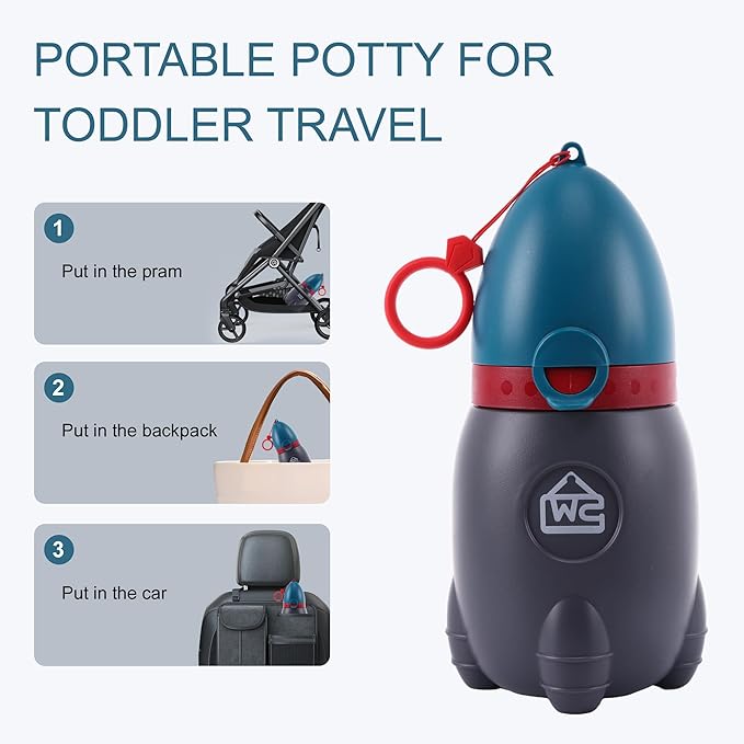 Portable Potty for Kids – Leak-Proof Rocket Travel Urinal for Boys & Girls, Lightweight Road Trip Essential for Car, Camping, Potty Training, Easy-Clean Reusable Pot(Deep Blue)