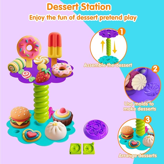 EagleGrove Dough Sets for Kids Ages 4-8 Arts and Crafts for Kids 4 5 6 7 8 9 10 Year Old Toddlers, Dough Kitchen Creations Kits with Clay & Food Molds, Gifts for Girls Boys for Christmas Birthday