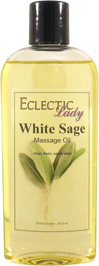 White Sage Massage Oil, 8 oz, With Sweet Almond Oil and Jojoba Oil