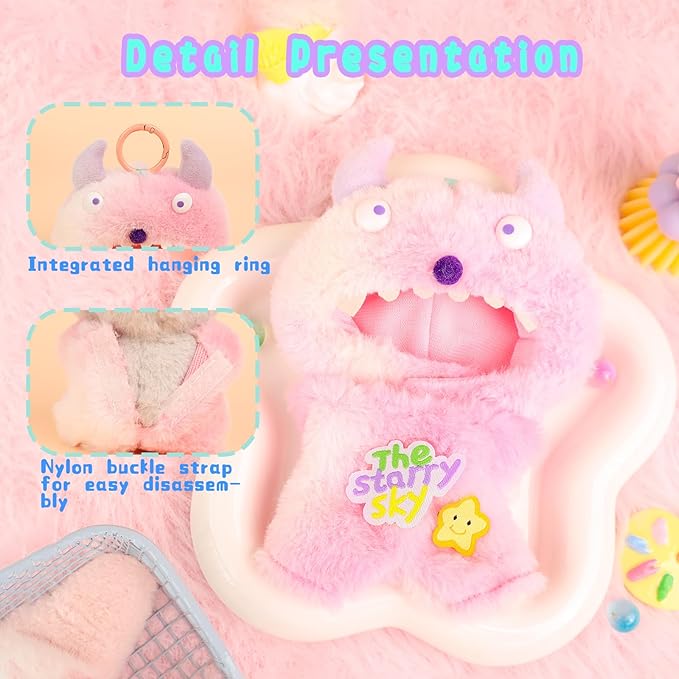 Clothes for labubu Doll 17cm Accessories Suit Cute Clothes for Doll Dress up Monster Style Outfits（Pink）