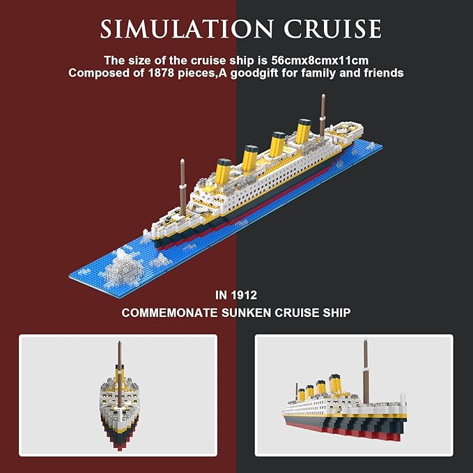 Titanic Micro Mini Building Set,1878 Pieces Big Ship Model Building Toys,DIY Educational Toys 3D Puzzle Kit,STEM Ship Creative Project Model Building Set, Birthday for Adults,Kids