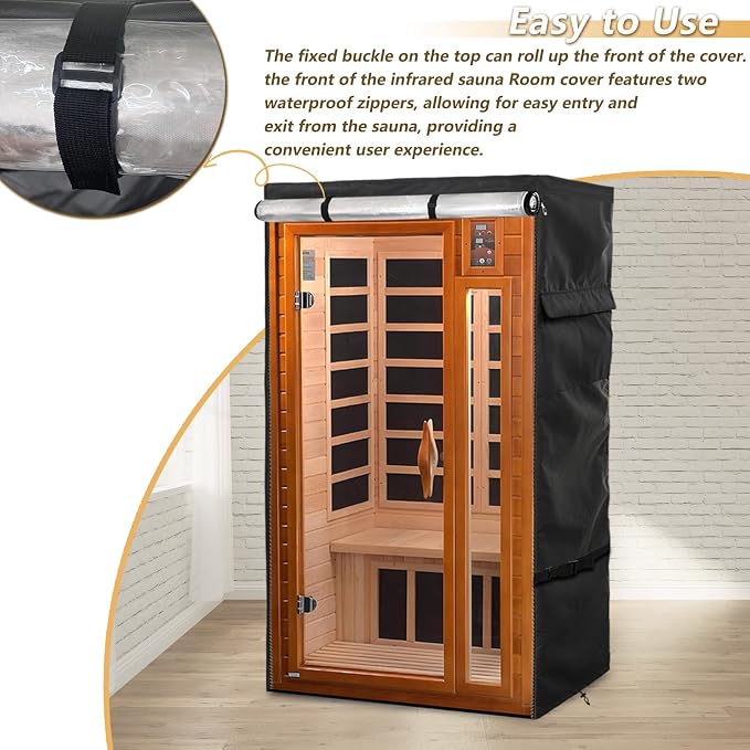 Outdoor Wood Sauna Cover,Sauna Covers with Separate Top Cover for Wood Home Spa Saunas,40" Lx37 Dx73 H with PVC Clear Door Design,Black