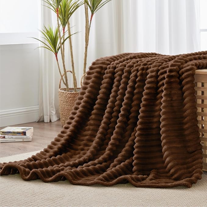 BEDELITE Striped Fleece Throw Blanket, Chocolate Brown, 50"x60" | 300GSM Microfiber Fleece, Soft Cozy, Lightweight Warm, Double-Sided Plush, Machine Washable, Gift, Room Decor, for Couch Sofa