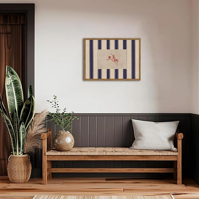 Vintage Western Wall Decor, Striped Rodeo Wall Art Mid Century Southwestern Cowboy Poster Canvas Prints Retro Horse Riding Artwork for Bedroom Living Room Farmhouse 12x16 inch Framed