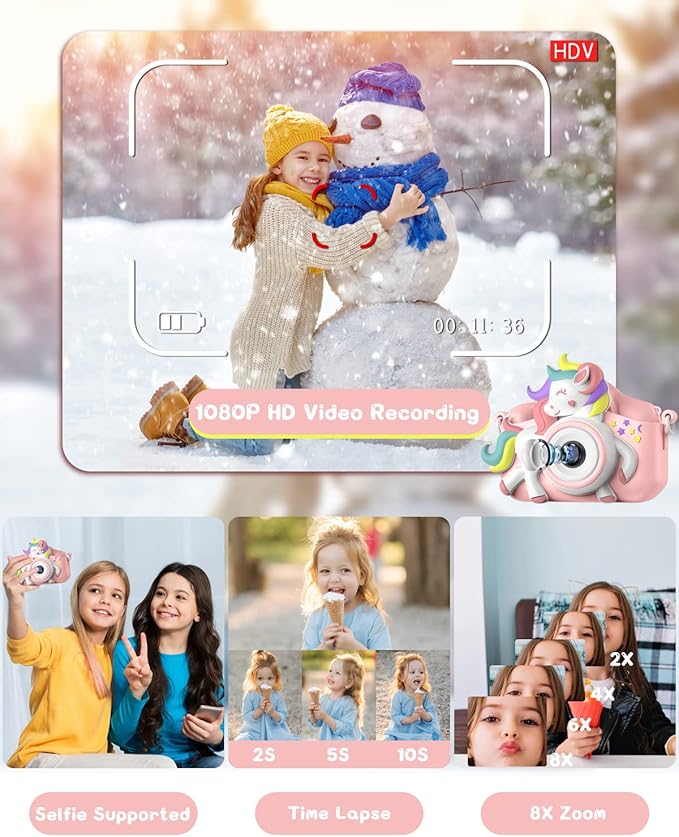 Kids Camera for 3-8 Years Old Toddlers Childrens Boys Girls Selfie Camera 20 MP HD 1080P IPS Screen Dual Digital Toy Camera for Kids Christmas Birthday Gifts with 32Gb Card