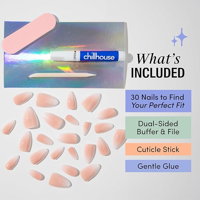 Chillhouse - Chill Tips, Press on Nails Kit - Born Day (Almond) - 30 Nail Shapes & Sizes - Up to 2 Weeks of Wear - Customizable Fit - Reusable - Latina Founded & Women Owned - Beauty & Self Care