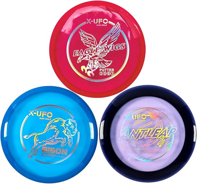 X-UFO Disc Golf Set - Disc Golf Starter Set, Includes 1 Putter, 1 Driver, and 1 midrange disc, Weighing 170-178 Grams. Suitable for Beginners and Professional disc Golf tournaments