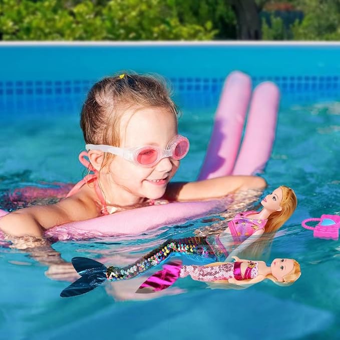 Baljinder Magical Mermaid Dolls with Little Mermaid | Summer Princess Doll & Color Change Dolphin Playset for Water Swimming | Mermaid Pool Toys for Girls 4-7 | Birthday Party Christmas