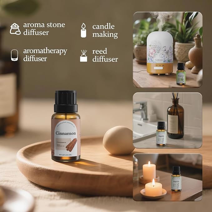 Essential Oils Set for Diffusers, 6 x 10ml Aromatherapy Oils for Home | Natural Fragrance Oils for Bedroom | Cedarwood, Cinnamon, Eucalyptus, Bergamot, Grapefruit & Citronella | DIY Candle & Soap
