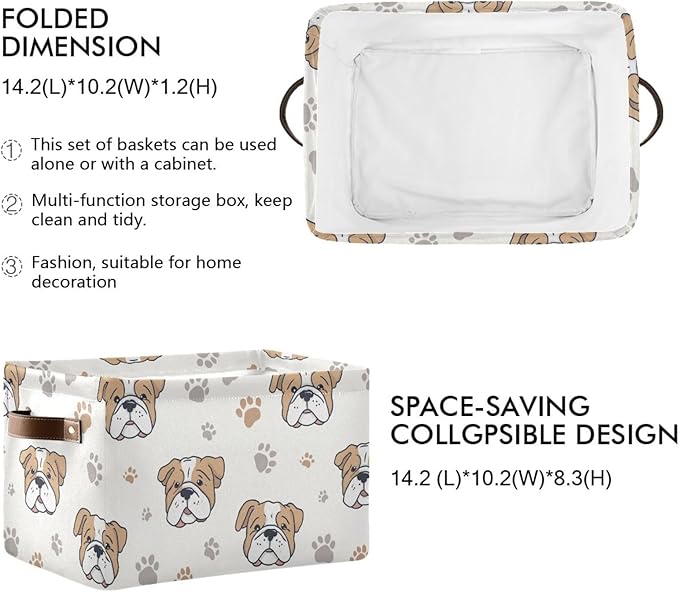 Aslsiy Storage Basket Dog Paws Nursery Bins English Bulldog Baby Box Canvas Clothes Shelf Basket Laundry Hamper Gift Basket for Home Closet 1 Pcs
