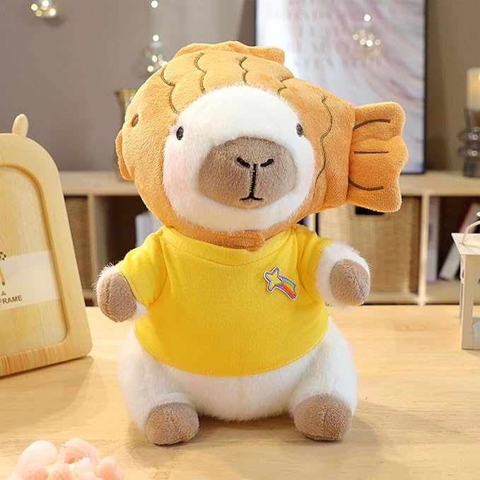 Capybara Plush with 9 pcs Clothes & Accessories, 10.2 in Cute Capybara Stuffed Animal Plush Toys, Dress Up Cute Plushies for Girls/Boys (White)